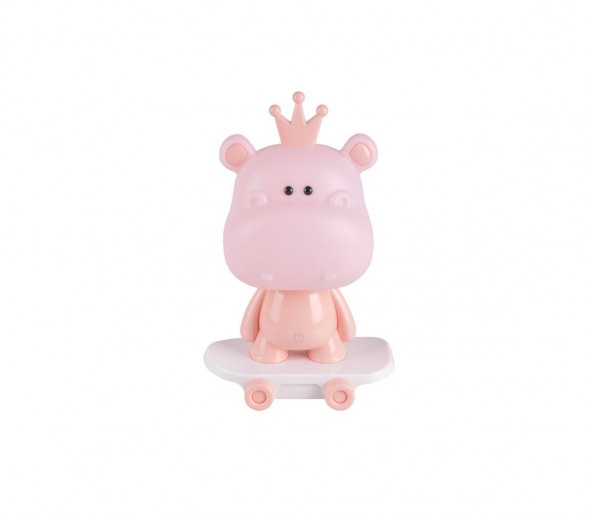 LED Dziecięca lampka nocna ściemnialna hipopotam LED/2,5W/230V różowy