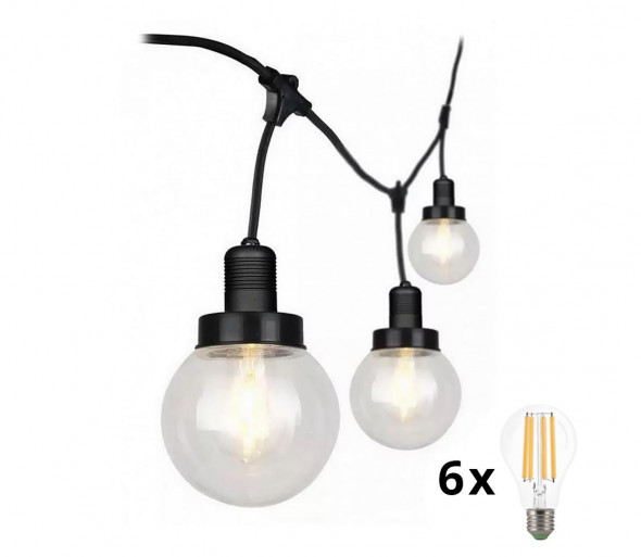 LED Wisząca lampa ogrodowa PREMIUM STRING 3m 6xE27/9W/230V IP65