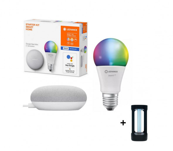 Ledvance - Inteligentny głośnik Google Nest Mini + LED RGBW żarówka SMART+