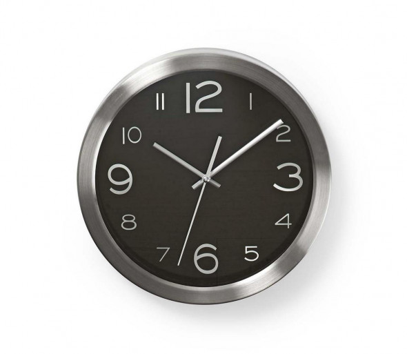 Nedis CLWA010MT30BK - Zegar scienny 1xAA/1,5V stal nierdzewna 30 cm czarny