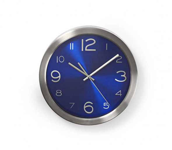 Nedis CLWA010MT30BU - Zegar ścienny 1xAA/1,5V stal nierdzewna 30 cm niebieski