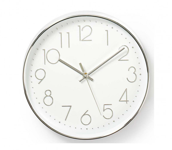 Nedis CLWA015PC30SR - Zegar ścienny 1xAA biały/srebrny