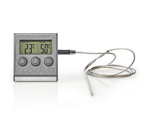 Nedis KATH104SS - Termometr do mięsa z wyświetlaczem i timerem 0-250 °C 1xAAA