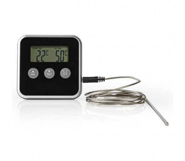 Nedis KATH105BK - Termometr do mięsa z wyświetlaczem i timerem 0-250 °C 1xAAA