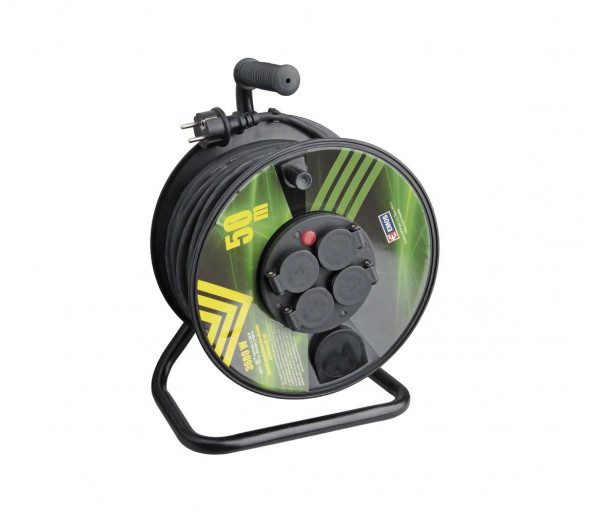 Przedłużacz bębnowy z 4 gniazdkami 50m czarny IP44