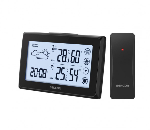 Sencor - Stacja pogodowa z wyświetlaczem LCD i budzikiem 3xAAA
