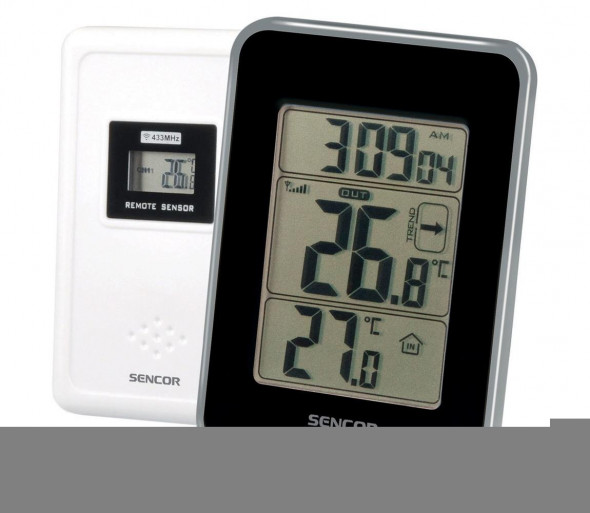 Sencor - Termometr cyfrowy z czujnikiem bezprzewodowym 2xAAA czarny