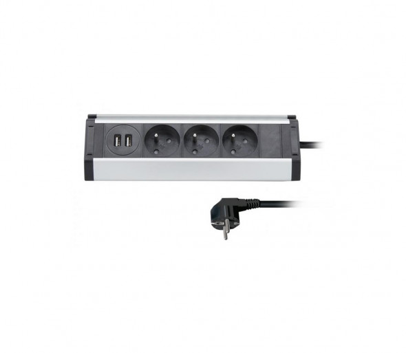 Solight PP104USB - Przedłużacz 3Z + 2xUSB 1,5 m czarny
