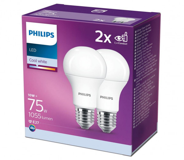 ZESTAW 2x LED Żarówka Philips A60 E27/10W/230V 4000K