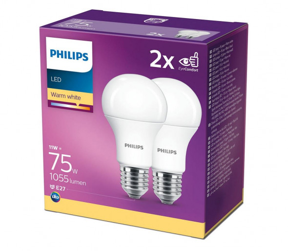 ZESTAW 2x LED Żarówka Philips A60 E27/11W/230V 2700K