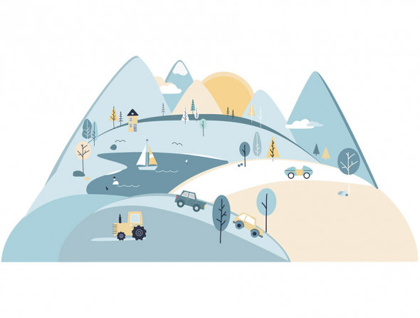 GÓRY | naklejka do pokoju dziecięcego - różne kolory - Pastelowelove niebieski, L (180 x 90 cm), matowe