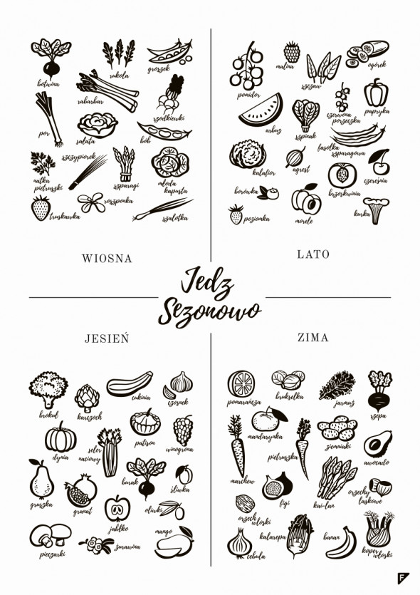 JEDZ SEZONOWO | Duży Plakat - PL EN - Follygraph EN, biały, 70 x 100 cm