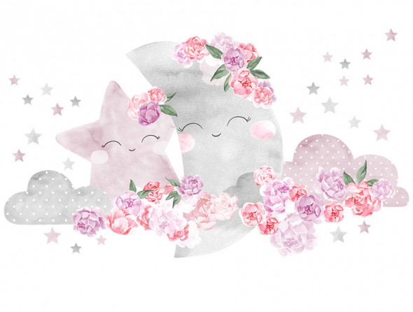 KSIĘŻYC | naklejka do pokoju dziecięcego - różne kolory - Pastelowelove różowy, połysk