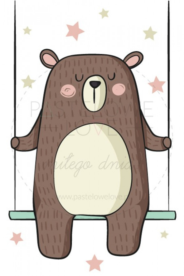 MIŚ HUŚTAWKA | plakat do pokoju dziecięcego - Pastelowelove