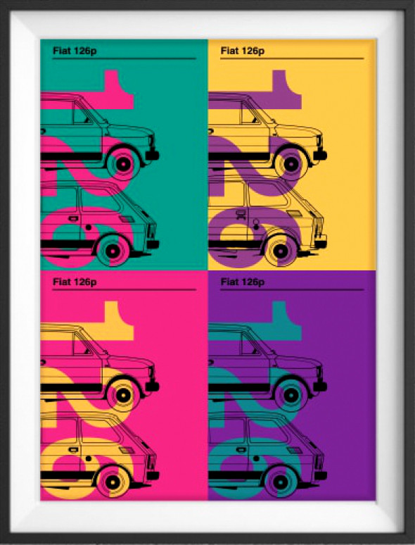 Plakat Fiat 126p kolaż - kreska 60 x 90 cm