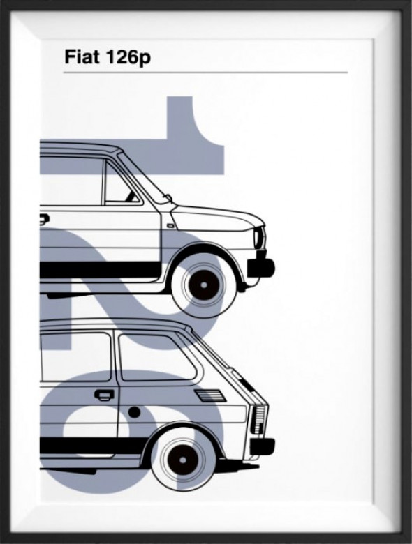 Plakat Fiat 126p - kreska niebieski, 60 x 90 cm