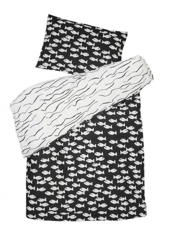 Pościel FISH/WAVE czarna - różne rozmiary - Fine Little Day 150 x 210 cm