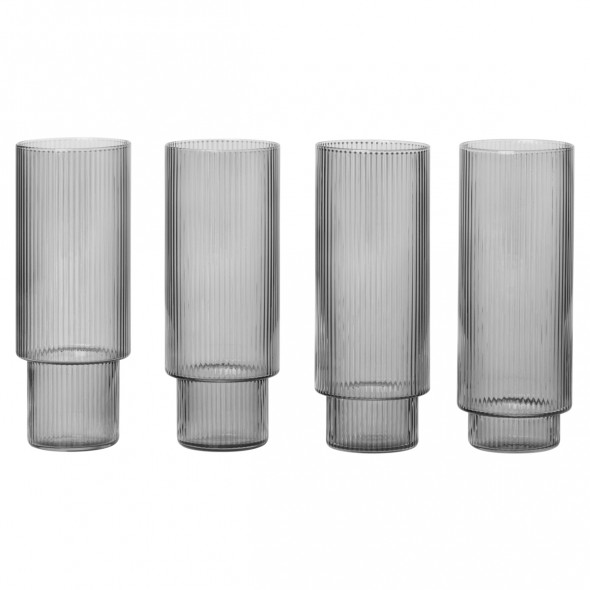 Szklanki Ripple wysokie - 4 szt. - ferm LIVING | smoked