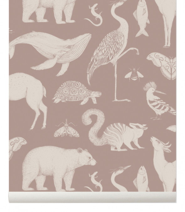 Tapeta flizelinowa ANIMALS / ZWIERZĘTA - Katie Scott & ferm LIVING | dusty rose