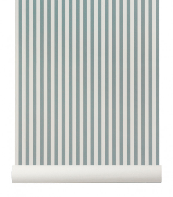 Tapeta skandynawska THIN LINES Dusty Blue/Off White - ferm LIVING