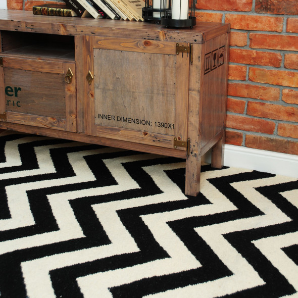 Wełniany dywan CHEVRON BLACK WHITE I - White Oaks 120 x 180 cm