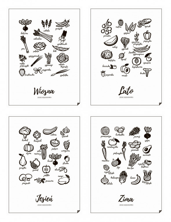 Zestaw plakatów 4 PORY ROKU | JEDZ SEZONOWO - PL EN - Follygraph PL, biały, 30 x 40 cm