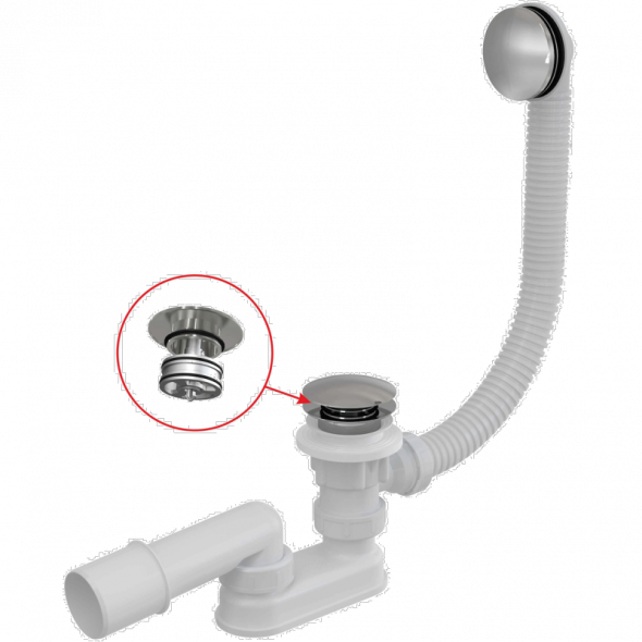 Alcaplast długi 100cm syfon wannowy click-clack ( klik-klak) czyszczony od góry chrom połysk A504CKM-100