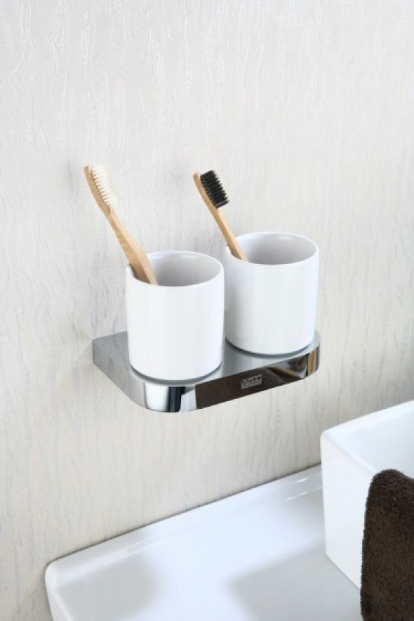 Art Platino Liwio Akcesoria kubek szklanka podwójna z uchwytem ściennym chrom LIW-56052