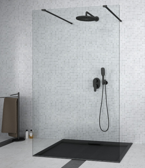 BESCO Aveo Due Black kabina prysznicowa walk-in 110 cm przeźroczyste czarny mat ADB-110-195C