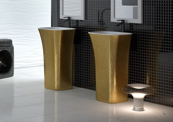 Besco Glam Assos złota umywalka wolnostojąca 52x41 Mineral DuraBe IllumeCoat metaliczny złoty