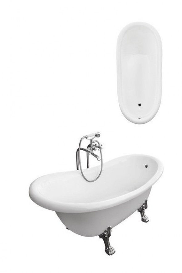 BESCO Otylia wanna wolnostojąca 160x77 biały + nogi chrom WKO-160WO+C