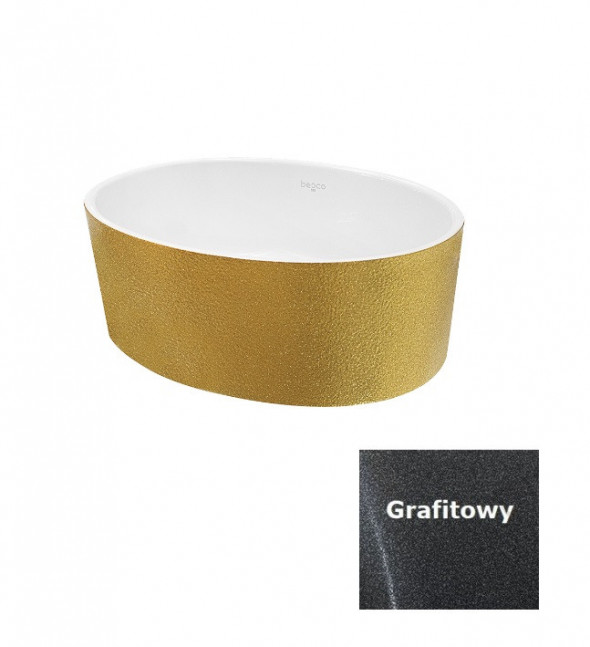 Besco Uniqa Glam umywalka nablatowa 46x32 cm konglomerat Mineral DuraBe IllumeCoat metaliczny grafitowy UMD-U-NGG