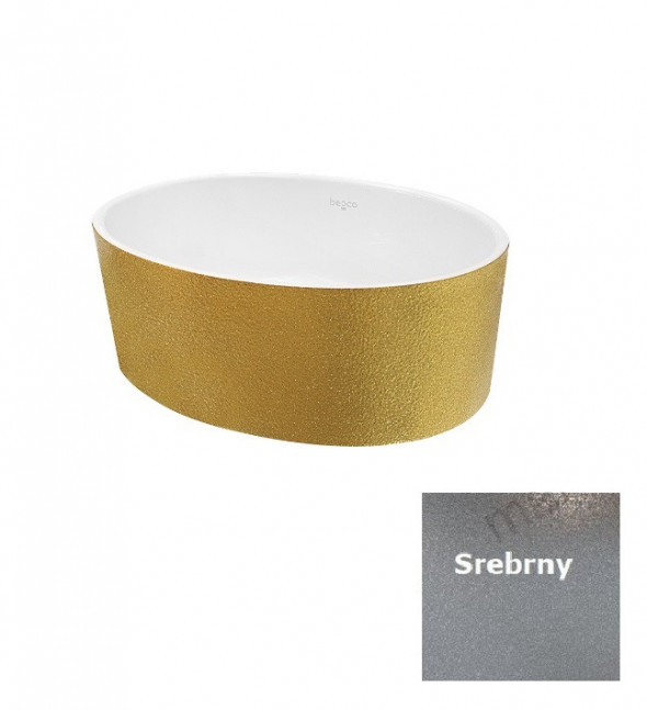 Besco Uniqa Glam umywalka nablatowa srebrna 46x32 cm konglomerat Mineral DuraBe IllumeCoat metaliczny silver UMD-U-NGS