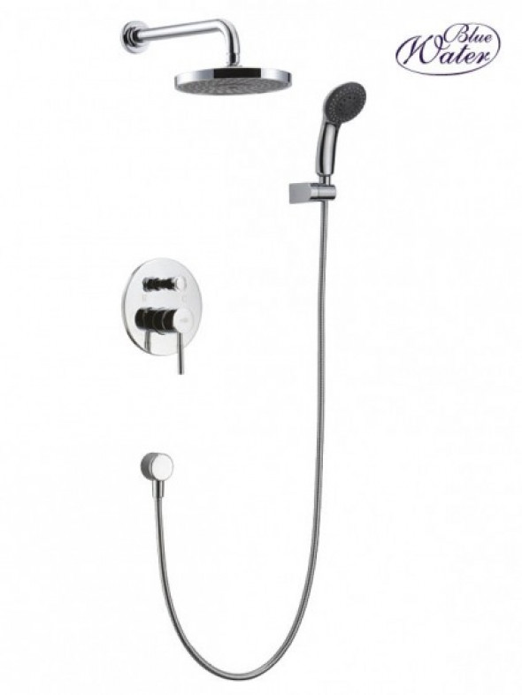 Blue Water Denver komplet prysznicowy podtynkowy 2-drożny z deszczownicą i zestawem natryskowym chrom DEN-ZKP.150C