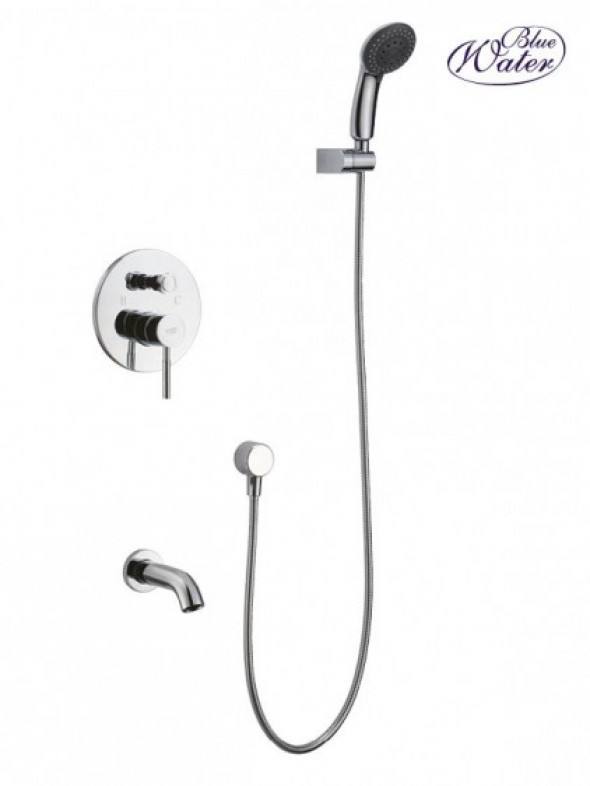 Blue Water Denver komplet wannowy podtynkowy 2-drożny z wylewką wannową i zestawem natryskowym chrom DEN-ZWP.200C