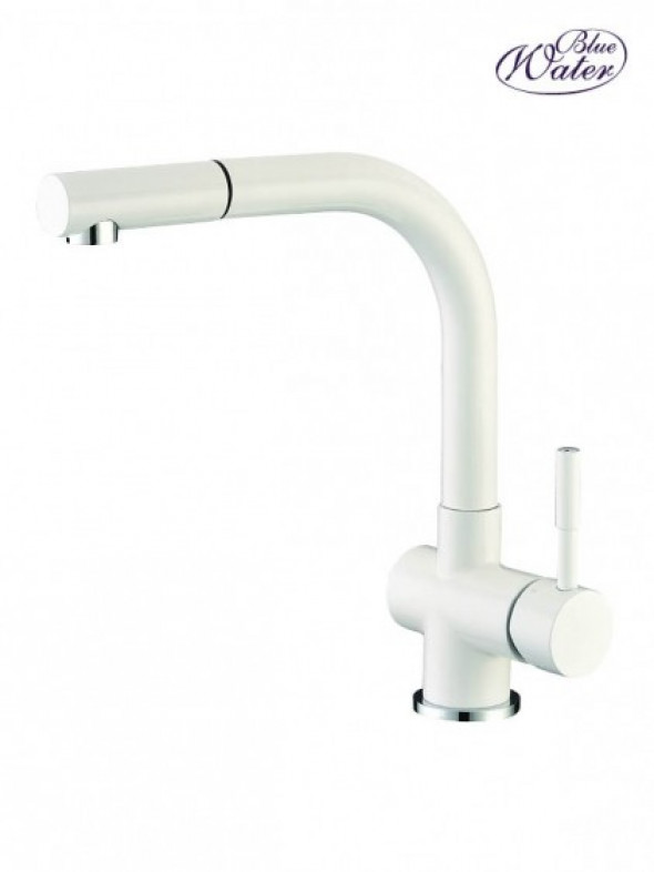 Blue Water Lira bateria kuchenna z wyciąganą wylewką biały połysk