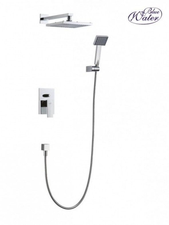Blue Water Toronto komplet prysznicowy podtynkowy 2-drożny z deszczownicą i zestawem natryskowym chrom TOR-ZKP.150C