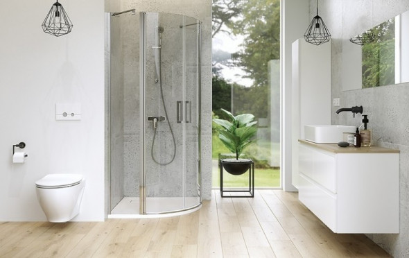 Cersanit Moduo kabina półokrągła drzwi otwierane 90x90 chrom przeźroczyste CleanPro S162-010