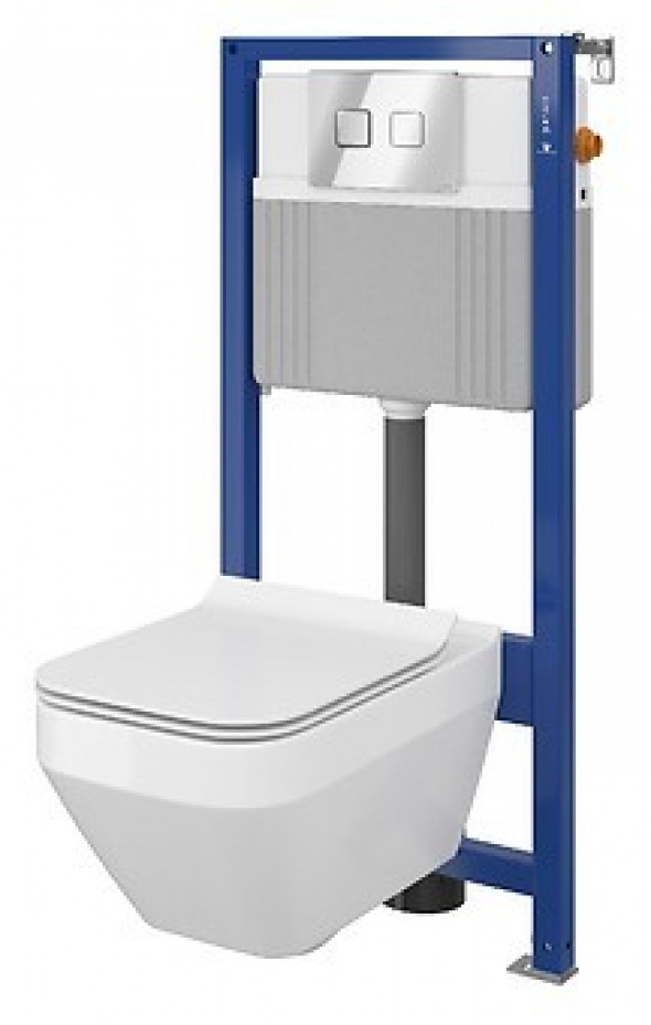 Cersanit SET Aqua Crea kompletny zestaw stelaż + muszla + deska + przycisk chrom S701-318