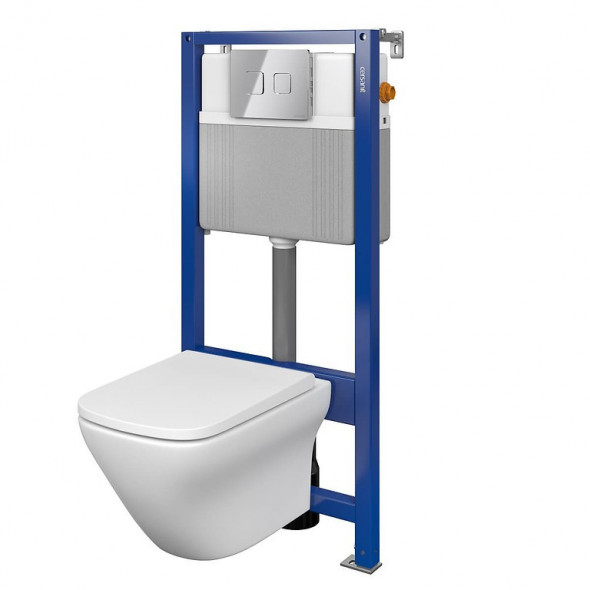 Cersanit SET B336 Aqua 52 Larga Square CleanOn zestaw stelaż + muszla + deska slim + przycisk chrom połysk S701-477