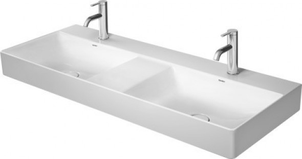 Duravit DuraSquare umywalka meblowa podwójna bez przelewu z trzema przygotowanymi otworami na baterię 120 cm biała 2353120044