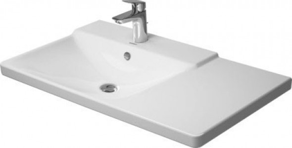 Duravit P3 Comforts umywalka meblowa 85x50 cm z przelewem, z trzema otworami na baterię , komora po lewej stronie biały alpin 2333850030