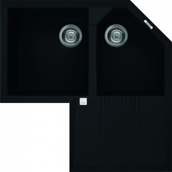 Elleci Tekno Corner zlewozmywak narożny 2 komory z ociekaczem G40 Nero Granitek LGTCOR40