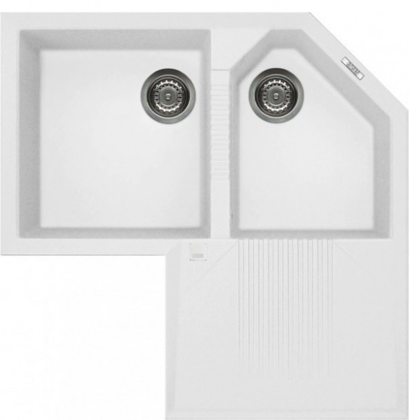 Elleci Tekno Corner zlewozmywak narożny 2 komory z ociekaczem G68 Bianco Granitek LGTCOR68