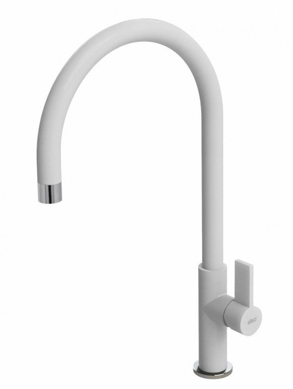 Elleci Volta bateria kuchenna zlewozmywakowa z obrotową wylewką Granitek G68 biały MGKVTA68