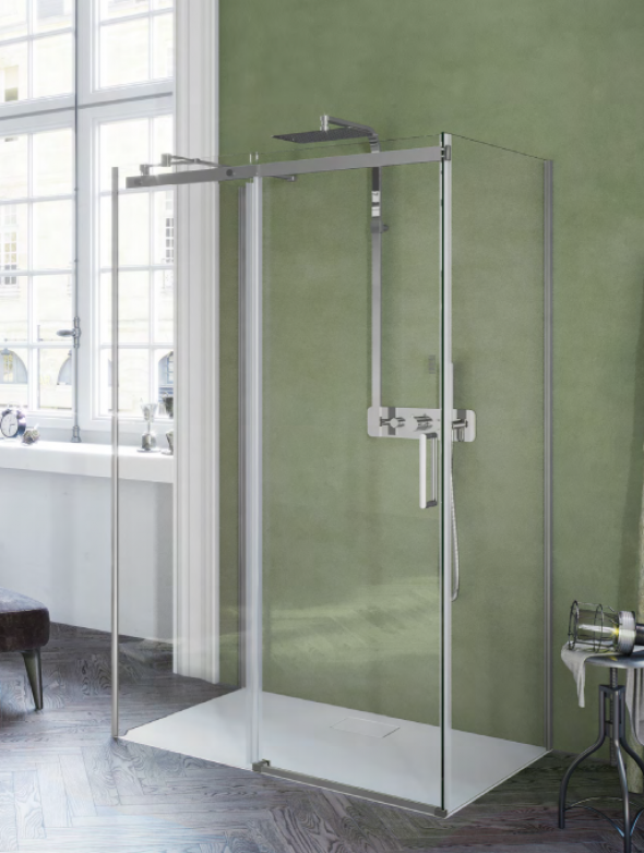 Excellent Rols kabina trójścienna prostokątna 130x80 cm drzwi przesuwne chrom przeźroczyste Clean Control