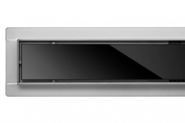 Fala Black Glass WET&amp;DRY 70 odpływ liniowy niski 52mm z rusztem czarne szkło 70cm 75387