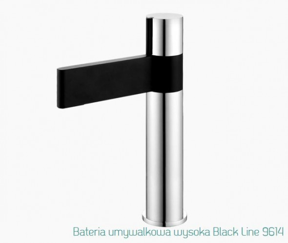 Fromac Black Line bateria umywalkowa wysoka z korkiem klik klak  czarny mat/chrom 9614