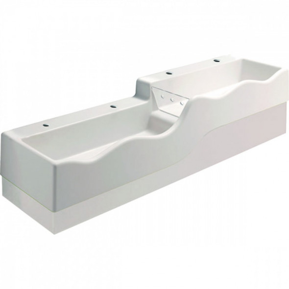 Geberit Bambini umywalka wisząca dla dzieci z czterema otworami na baterię bez przelewu z głębszą umywalką po lewej stronie 180x41,5 cm cm Varicor biel alpejska 430000016