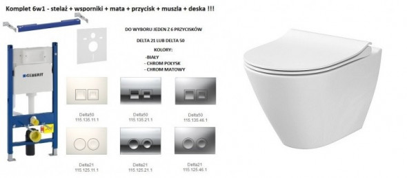 Geberit Duofix Basic + Cersanit City Oval CleanOn - zestaw 6w1 - kompletny stelaż + muszla wisząca + deska wolnoopadająca